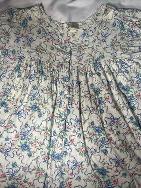 Vintage Delicates Grannycore Nightgown Womens Large Blue Floral Lace Button Up